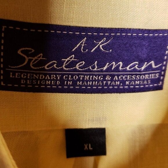 AK Statesman Mens Yellow Linen Long Sleeve Button Down Shirt XL - Picture 3 of 5